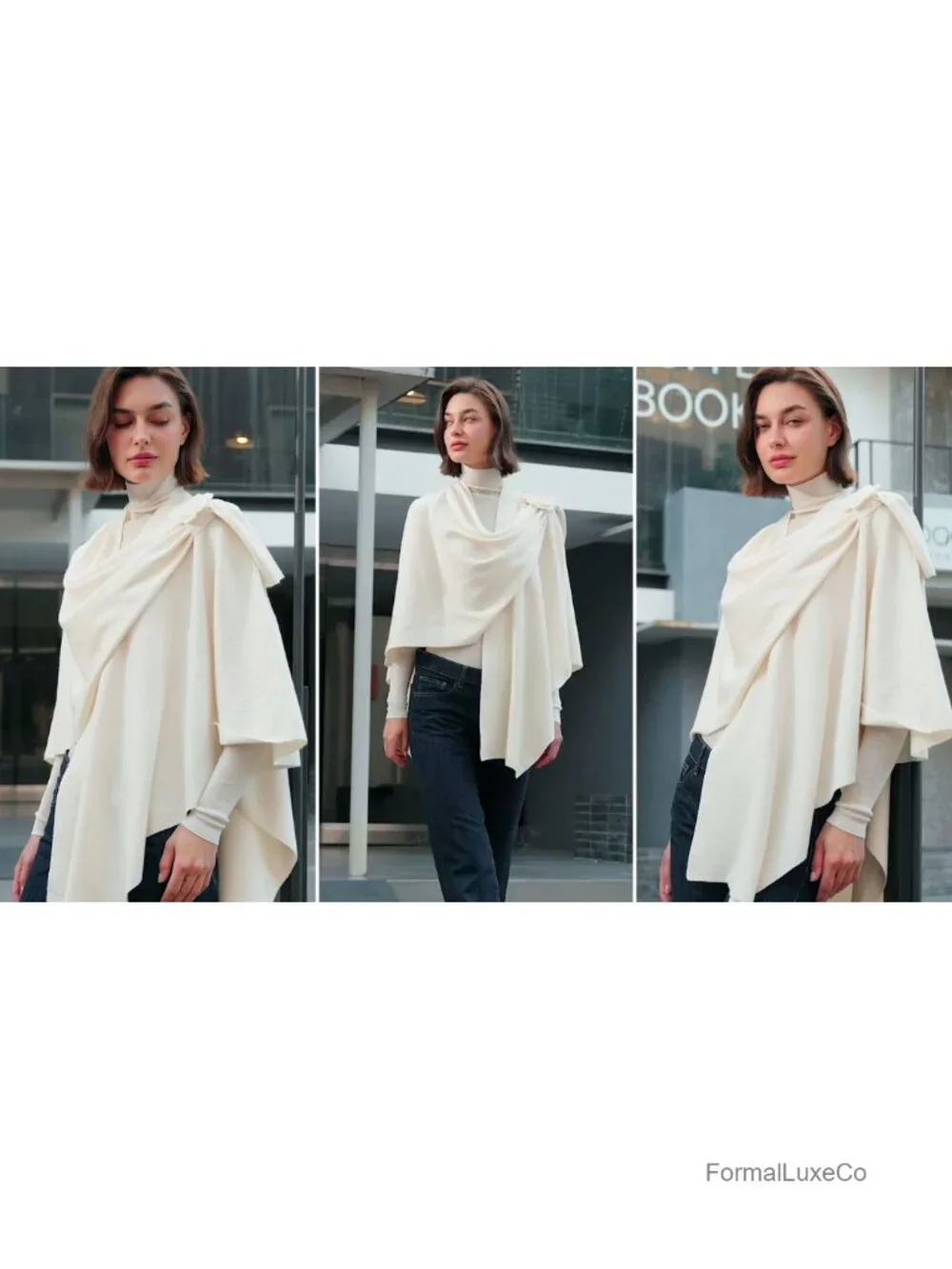 Elegant Cross Front Floral Shawl Wrap Poncho Viscose Blend Long Length